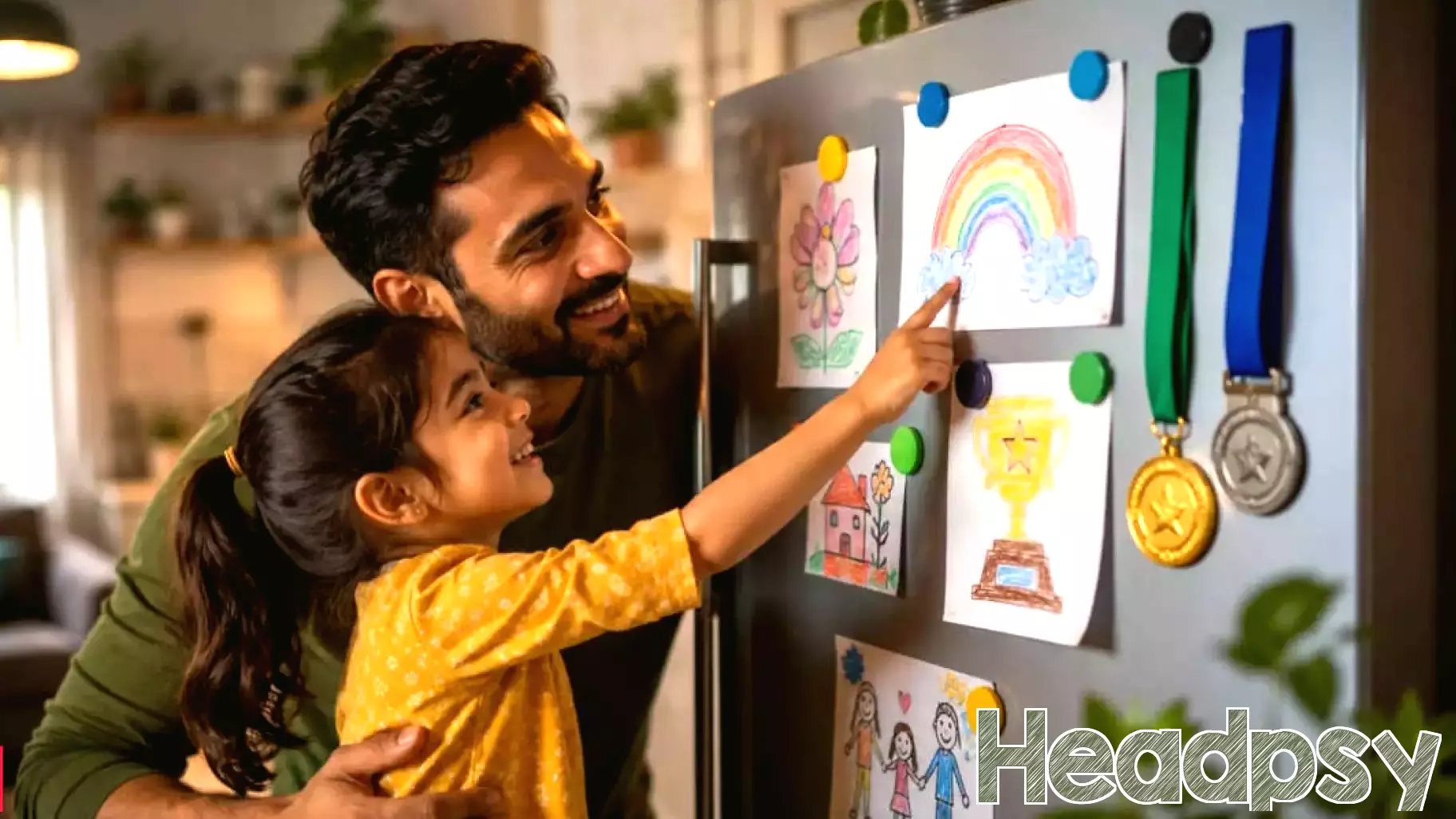 Psychology says parents who hang their kids’ awards, medals or paintings on the refrigerator may be doing